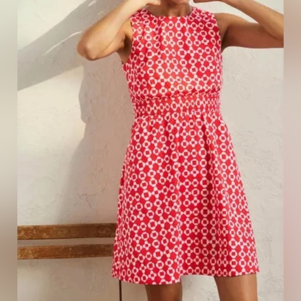 NWT Boden red dot pattern smocked dress size US 6R
